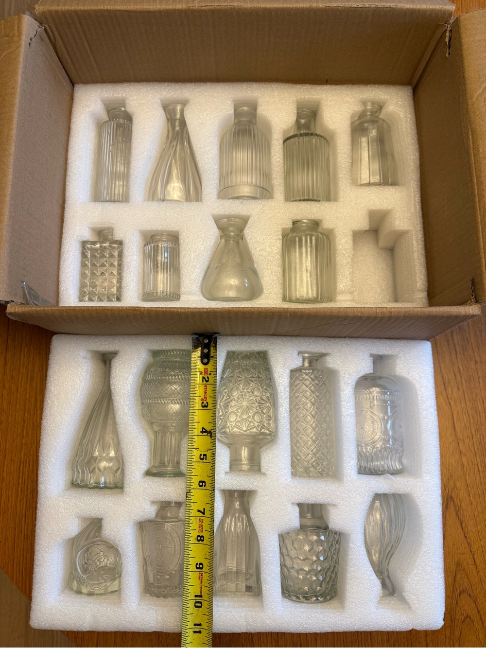 Set of 19 glass bud vases